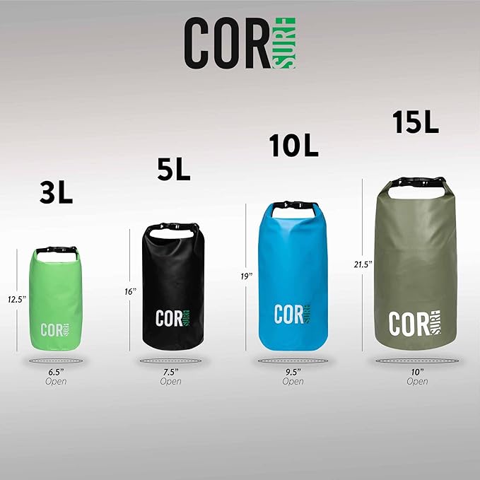 COR Surf Floating Waterproof Dry Bag 3L | 5L |10L | 15L Roll Top Sack Keeps Gear Dry for Kayaking, Rafting, Boating, Swimming, Camping, Hiking, Beach, Fishing