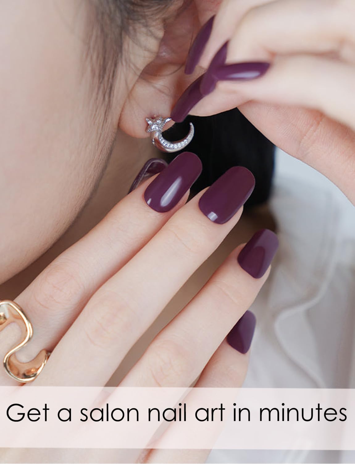 Wahrshei Semi Cured Gel Nail Strips, 20pcs Purple Plum Gel Nail Stickers Work with UV, Easy to Use and Remove