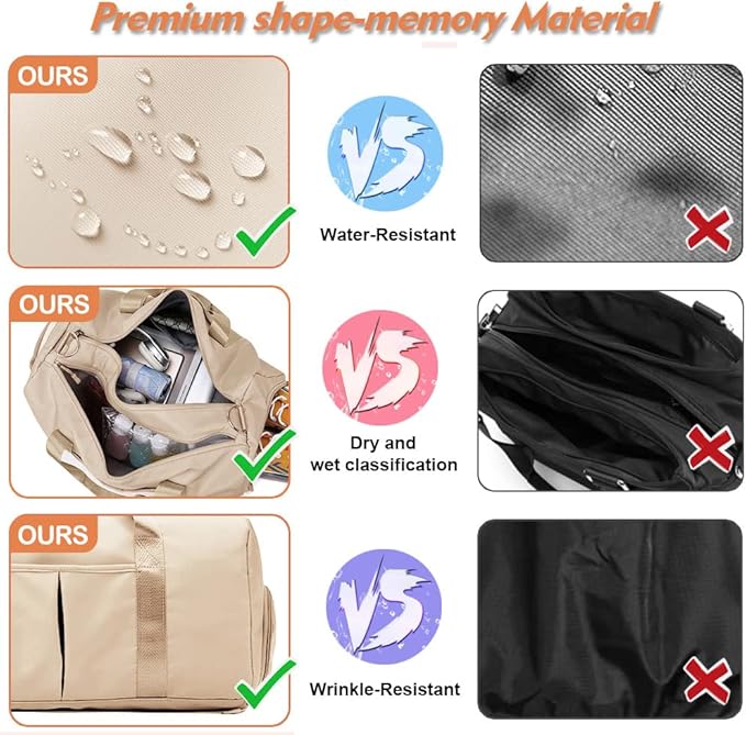 Small Gym Bag for Women and Men, Workout Bag for Sports and Weekend Getaway, Waterproof Dufflebag with Shoe and Wet Clothes Compartments (Beige)