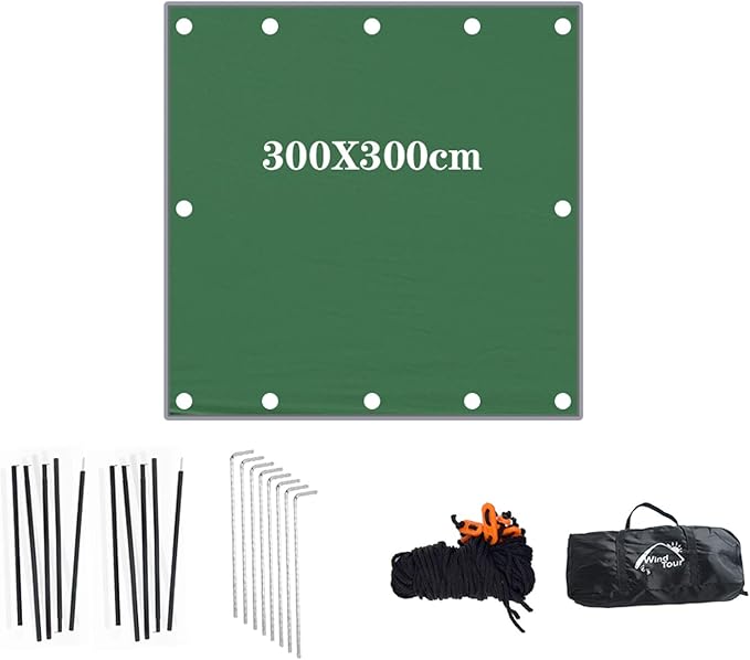 Wind Tour Portable Multifunctional Outdoor Camping Traveling Awning Backpacking Tarp Sunshade Lightweight UV Protection and PU 3000mm Waterproof Rain Fly Tarp Shelter (118 * 118 inches)