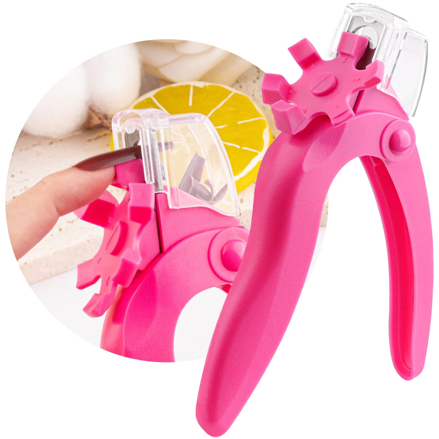 Hot Pink Acrylic Nail Clipper, Dial Clippers with Sizer, Adjustable Nail Tip Cutter with Length Measurement, Stainless Steel Acrylic Nail Tips Trimmer for Fake Nail Art Manicure Home DIY by GA&EN