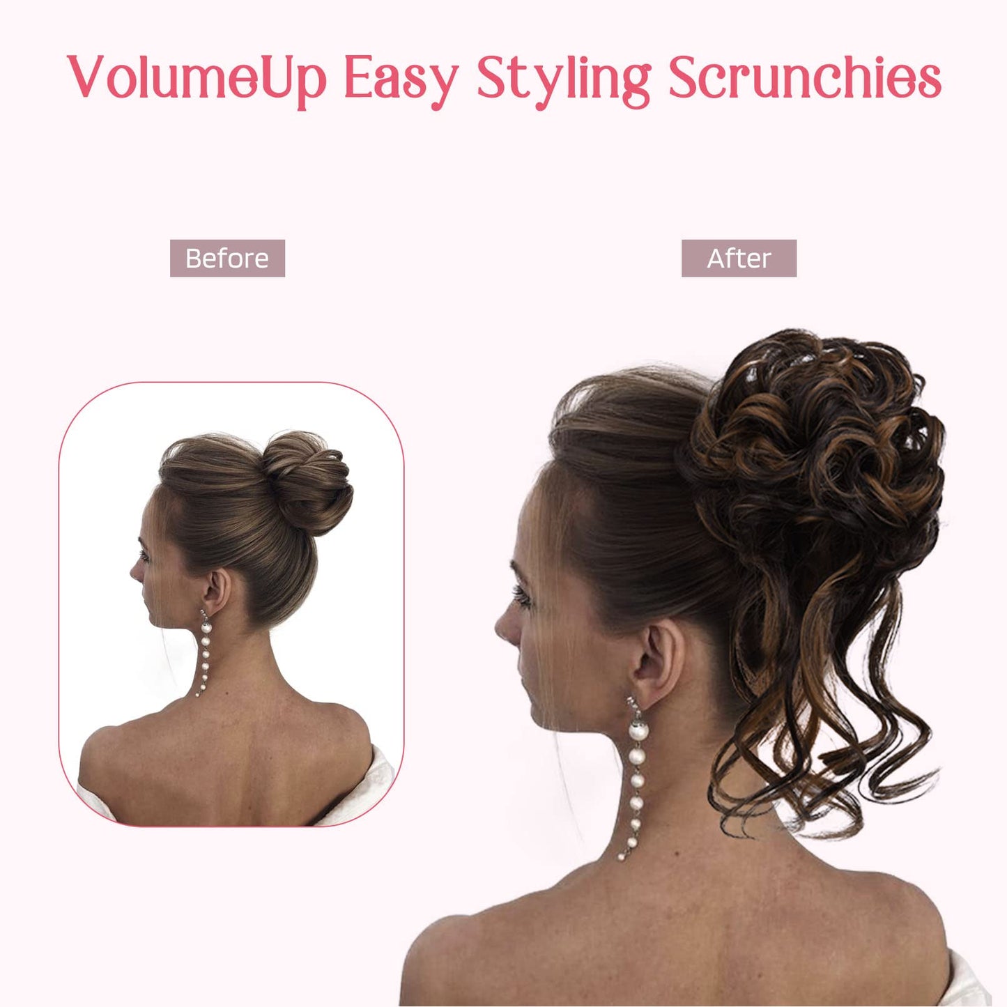 HOOJIH 2PCS Messy Bun Hair Piece, Tousled Updo with Tendrils Hair Bun Extensions Wavy Curly Hair Wrap Ponytail Hairpieces Hair Scrunchies for Women HB010 Dasiy - White Blonde