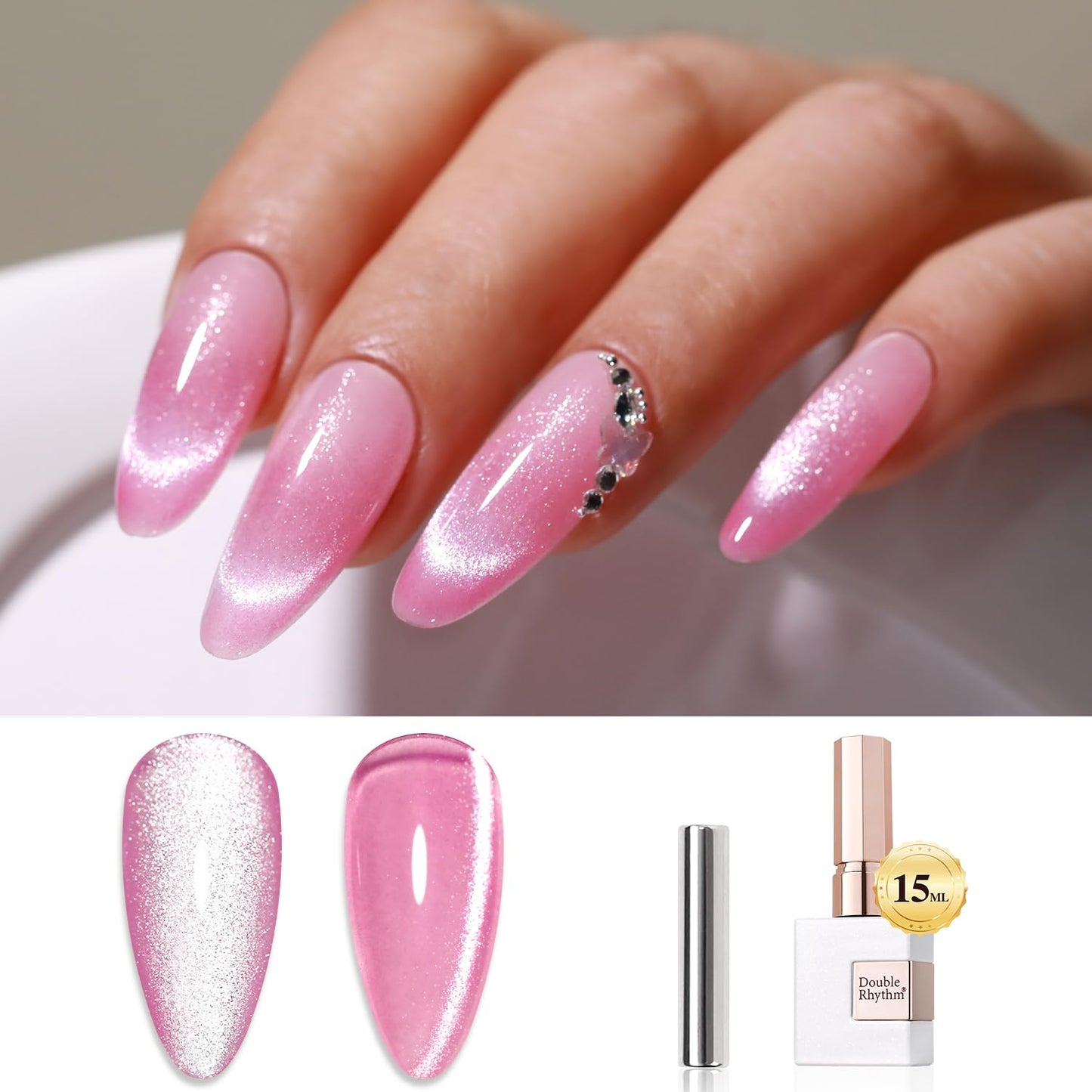 Double Rhythm 0.5 OZ Cat Eye Gel Polish with Magnet 15ML Holographic Glitter Shimmer Translucent Jelly Color Magnetic Nail Polish Salon DIY at Home (MC1070)