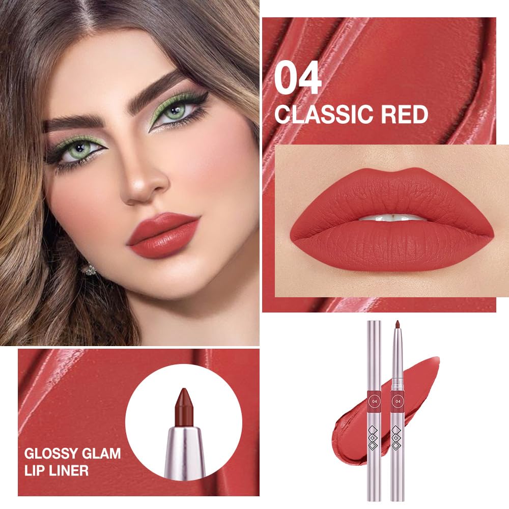 HHLTOH Matte Red Retractable Lipliner Pencil, Highly-Pigmented lip pencil, Long Lasting Waterproof Makeup Crayon for Lip Liner and Eye Liner, Smooth and Creamy, Rich Colors, Smooth Application, 04#
