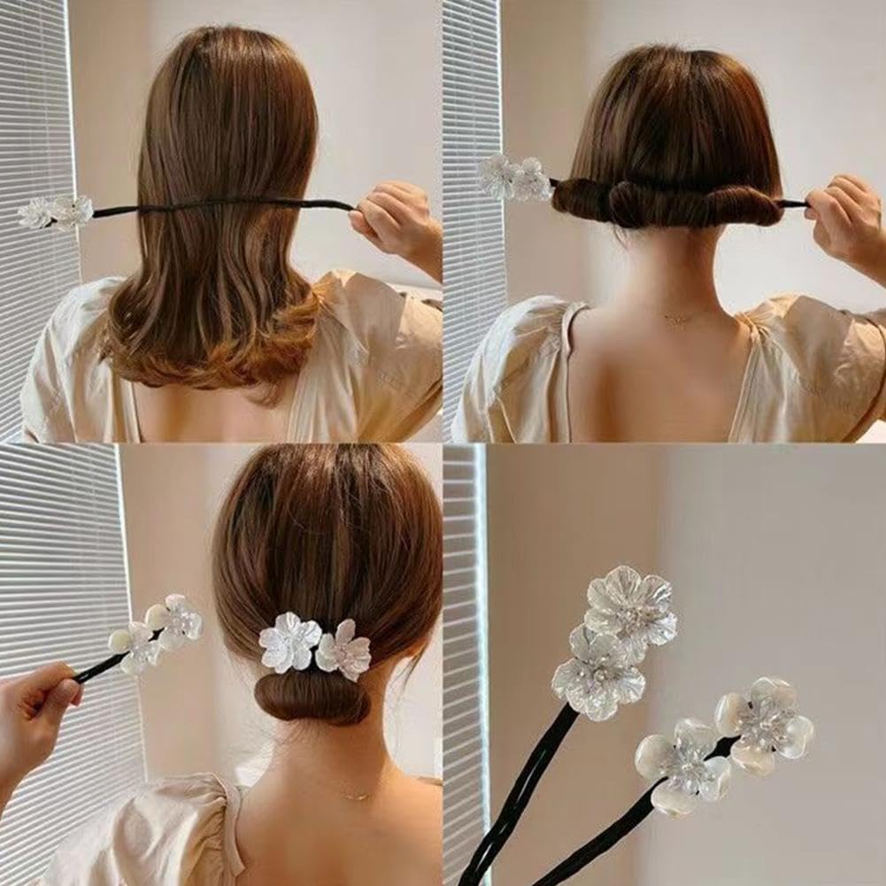 2 Pcs Hair Bun Shining Silver Flowers Deft Bun Ball Hair Clip,Hair Bun Deft Bun for Hair Twister,Tie Dye Deft Bun Hair Bun for Long Thick for Women Girls Bun and Crown Shapers Hair Accessories