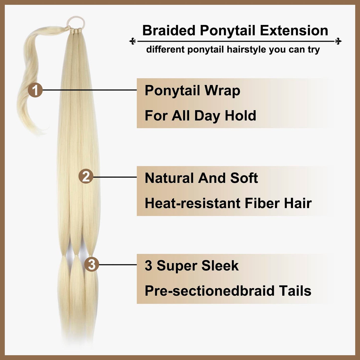 34 Inch Braided Ponytail Extension Braided Hair Extensions with Hair Tie Straight Wrap Around Long Braided Ponytail Natural Soft Synthetic Hair Piece for Women(613#)