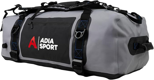XL Waterproof Duffle Travel Bag for Vacation, Boating - Bag is Heavy Duty and fits 60L (Black & Grey)