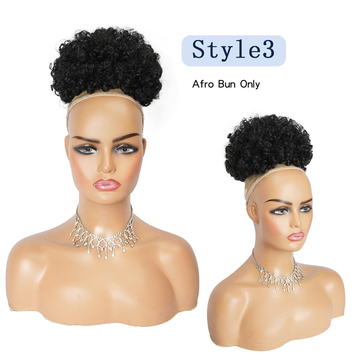Cetiq Afro Puff Drawstring Ponytail for Black Women Pineapple Updo Hair Short Kinky Curly Ponytail Bun with 2 Replaceable Bangs, 3 Piece Set (1B)