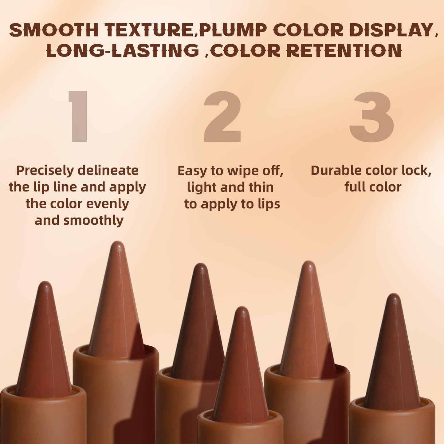 HOSAILY 3 Colors 2 in 1 Lip Liner Set, Matte Nude Dark Brown Lip Liner Plumping Smooth Creamy Lip Pencil, High Pigmented Long lasting Light and Medium Brown Lipstick Makeup, 01+04+06