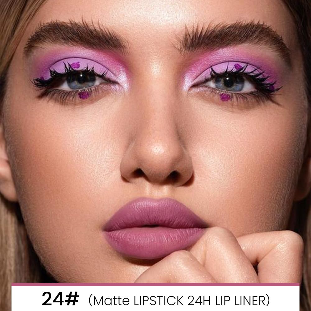 HHLTOH 2-in-1Light Plum Rose Lip Liner & Lipstick Set Kit for Women, Matte Lips Kit with Lip Liner Lip Stains Long Lasting Waterproof 24 Hour Lipstick and Lip Liners Combo Lipliners Pencil Set 24