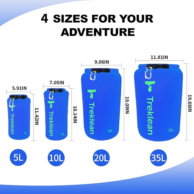 Lightweight Dry Bags Waterproof for Kayaking,5L/10L/20L/35L Roll Top Dry Sack Waterproof Bags for Travel Boating Camping Beach (Blue, 10L)