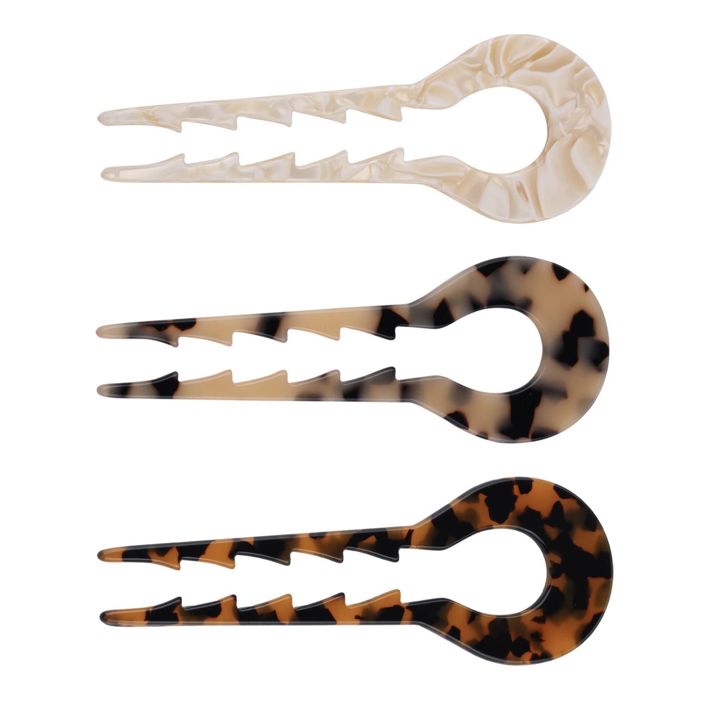 FRDTLUTHW 5.3Inch U Shaped Acetate 2 Prong Bun French Pin, Hair Fork for Women(pack of 3)