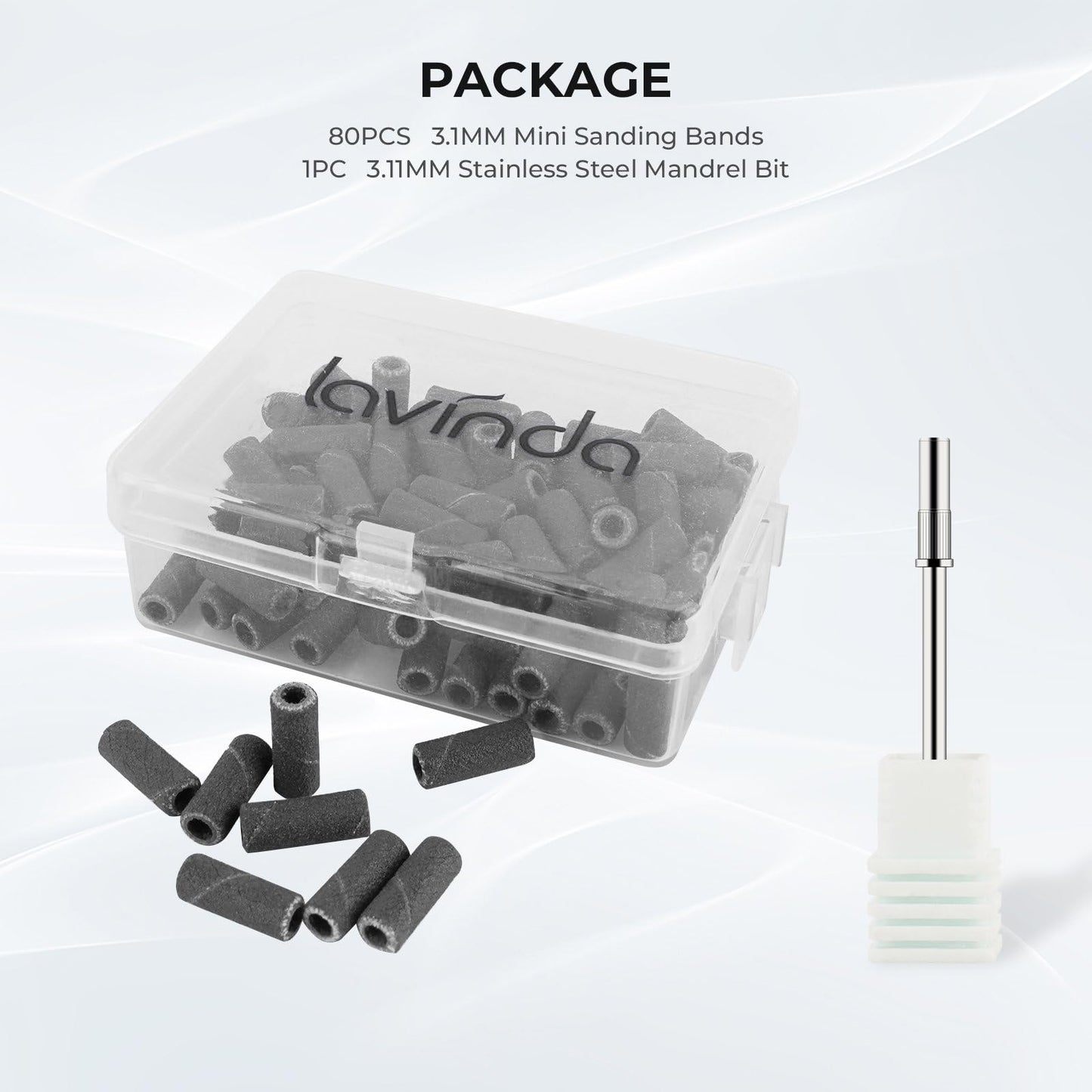 Lavinda Small Sanding Bands Nail Drill Bit, 80 Piece Extra Fine Sanding Bands for Nail Drill with 3.1mm Mandrel Bit for Acrylic Nails Gel Removing Shaping Polishing Nail Salon Use (240 Grit, Black)