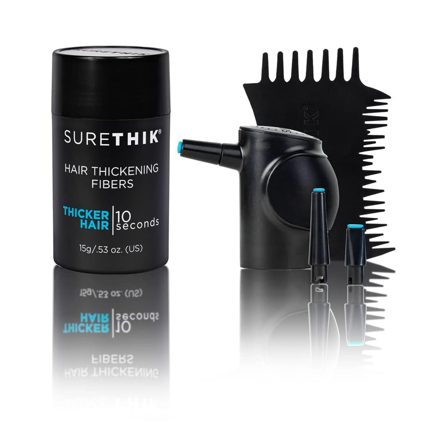 Hair Building Fibers, 15G, with BONUS Pump Applicator, Hairline Comb and 3 Nozzles, Hair and Hairline Filler Kit For Men and Woman (Grey)