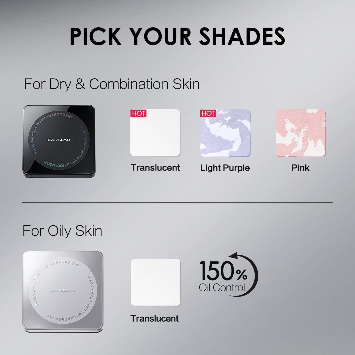 CARSLAN Oil Control Face Pressed Powder Compact, 24H Longlasting Waterproof Pressed Setting Powder Foundation Makeup, Shine Free, Poreless, Smooth, 01 Translucent for dry skin (0.28Oz) (0.28Oz)