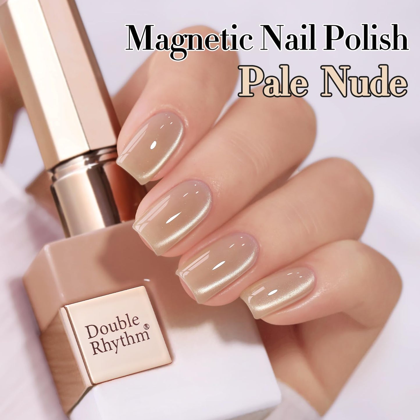 Double Rhythm 15ML Glass Cat Eye Gel Polish with Magnet Same Color Same Bottle Holographic Glitter Shimmer Salon Soak Off Magnetic Nail at Home (Pale Nude-MC1148)