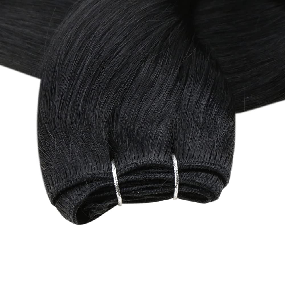 Full Shine Black Hair Extensions Real Human Hair Sew In Bundles 20 Inch Weft Hair Extensions Human Hair Black Straight Human Hair Bundles Double Weft Real Human Hair Extensions For Black Women 105G