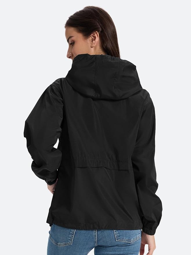 SaphiRose Lightweight Rain Jacket Women Waterproof Breathable Raincoat Packable Hooded Windbreaker
