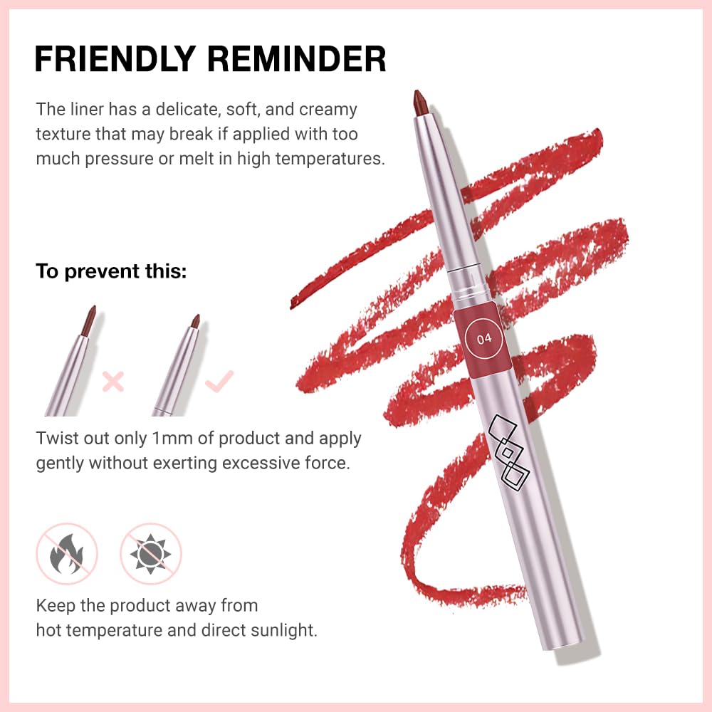 HHLTOH Matte Red Retractable Lipliner Pencil, Highly-Pigmented lip pencil, Long Lasting Waterproof Makeup Crayon for Lip Liner and Eye Liner, Smooth and Creamy, Rich Colors, Smooth Application, 04#