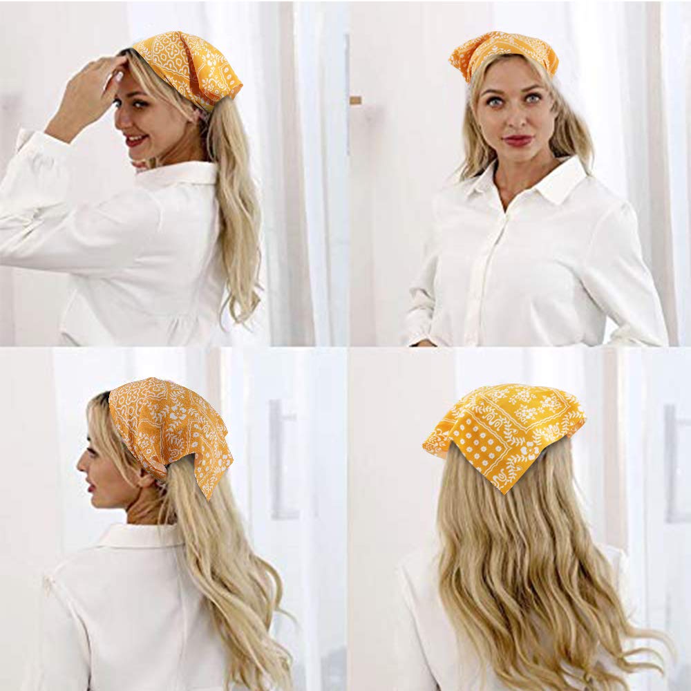 TOBATOBA Floral Elastic Hair Scarf Headband Set of 5 Boho Triangle Chiffon Bandanas for Women and Girls - Head Wraps, Hair Accessories