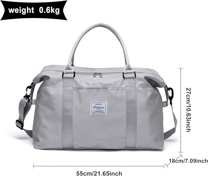 Womens travel bags, weekender carry on for women, sports Gym Bag, workout duffel bag, overnight shoulder Bag fit 15.6 inch Laptop (Large, Grey)