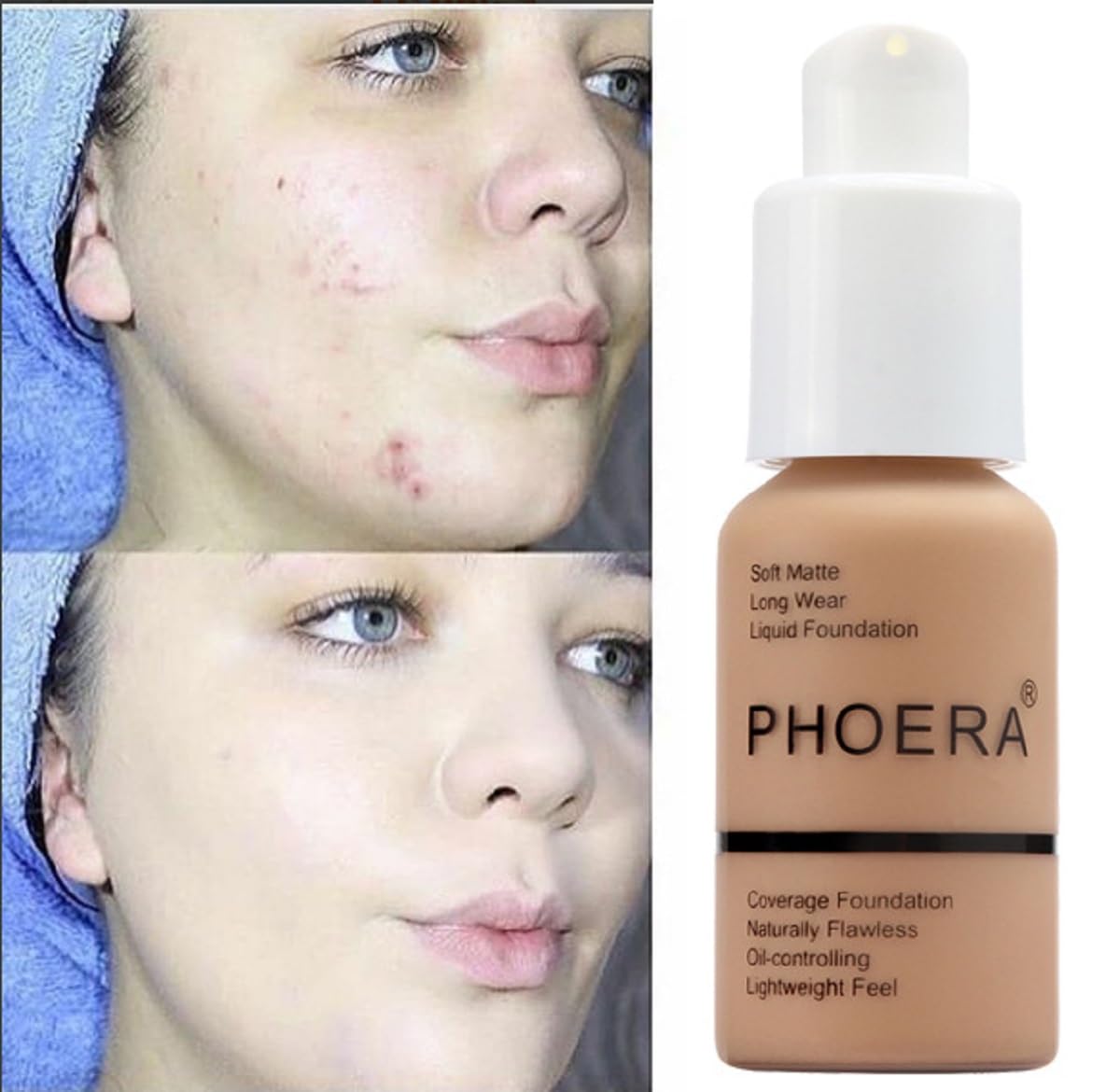 2Pack PHOERA Foundation,Flawless Soft Matte Liquid Foundation Oil Control Concealer Waterproof 24 Hour Foundation Makeup。 (109-Mocha)