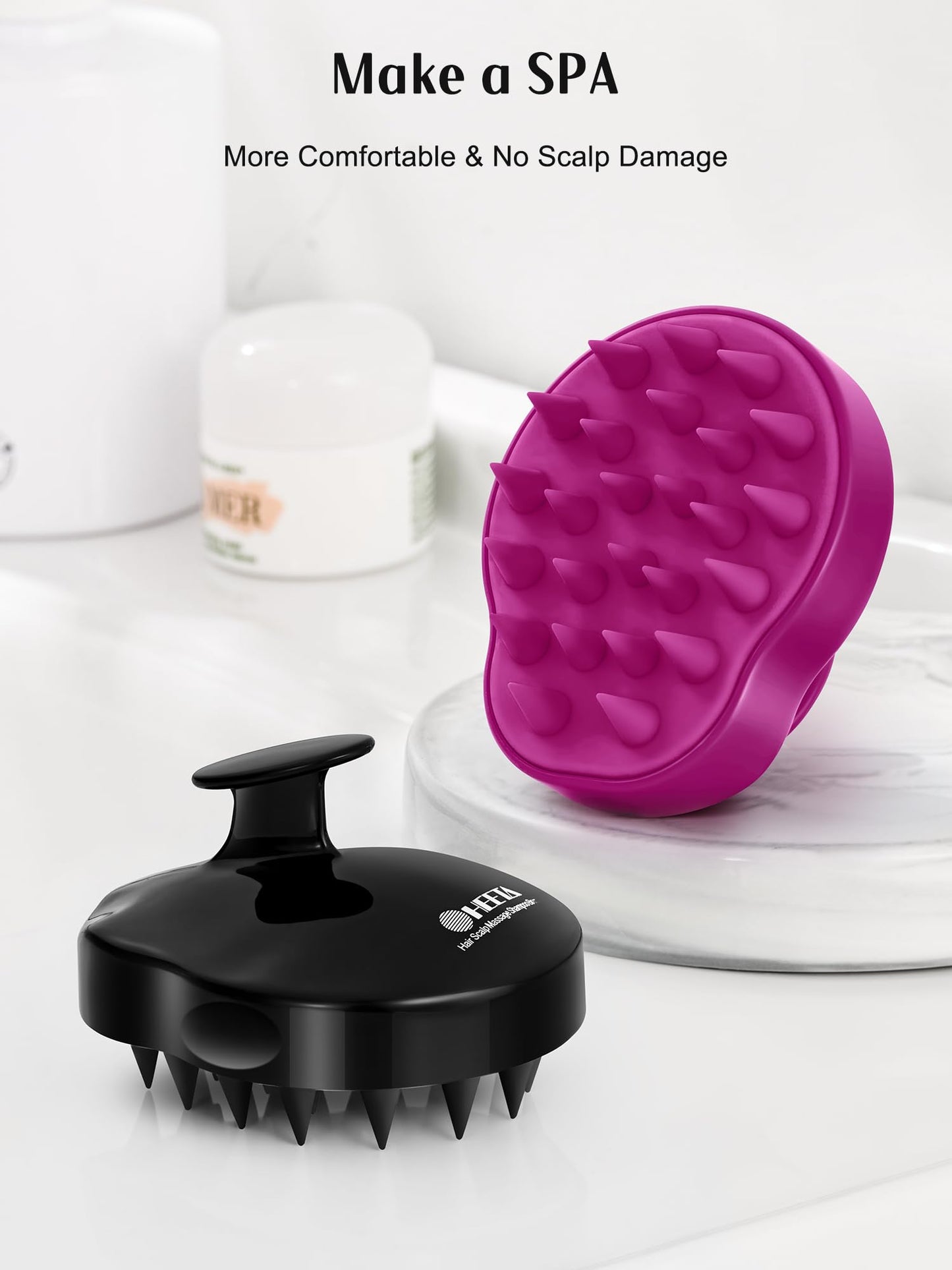 HEETA Hair Scalp Massager Shampoo Brush 2 Pack, Soft Silicone Bristles to Remove Dandruff, Waterproof Hair Scrubber for Both Wet Dry Hair, Suitable for Men & Women (Black & Purple)