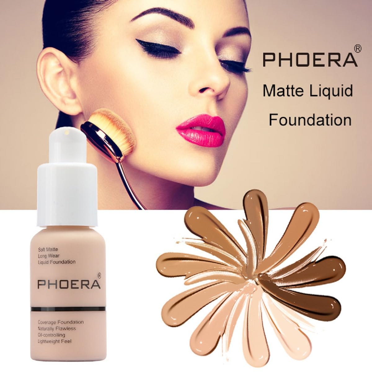 2Pack PHOERA Foundation,Full Coverage Foundation, Concealer Foundation Full Coverage Flawless New 30ml PHOERA 24HR Matte Oil Control Concealer(108 - Tan)