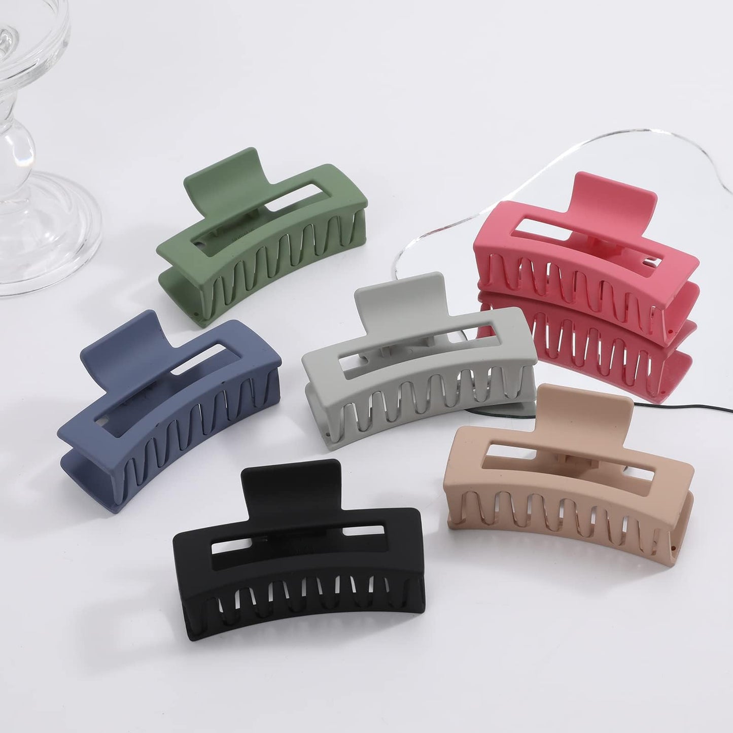 6 Pack Square Claw Clips for Women Girls, 3.5" Medium Non-slip Rectangular Matte Claws Strong Jumbo Hair Styling Accessories for Thin Hair