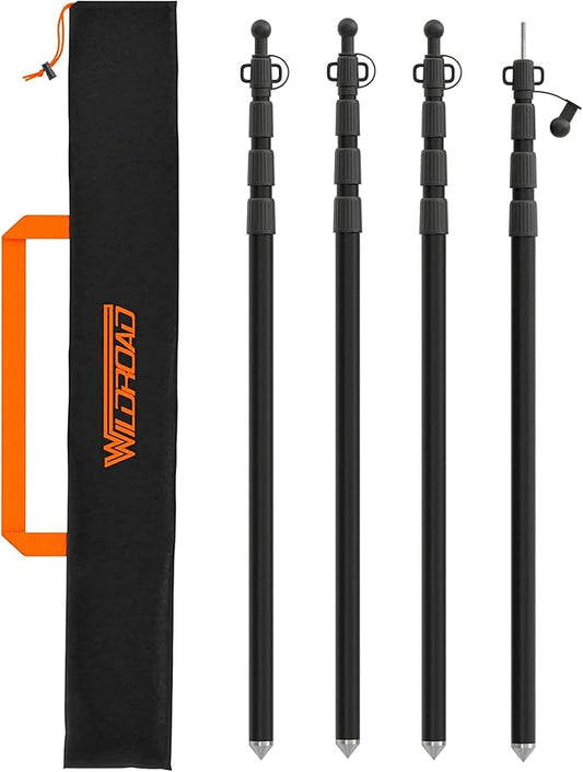 WILDROAD Tarp Poles Tent Poles Canopy Poles 8.37 ft, Telescoping Aluminum Poles with Non-Slip Aluminum Cone Bottom, Portable and Lightweight Camping Gear for Camping and Awnings, Set of 4