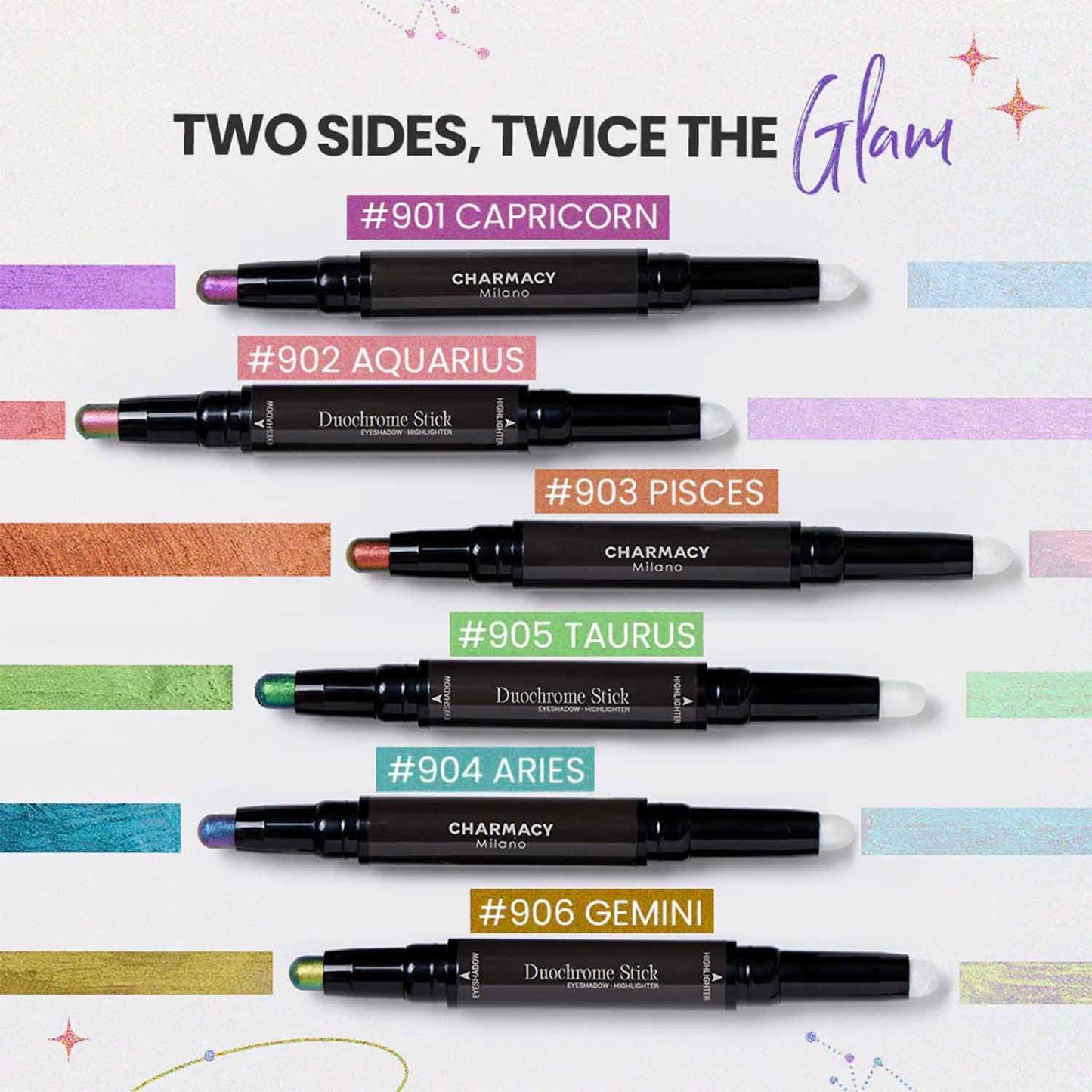 CHARMACY Multichrome 2 in 1 Cream Eyeshadow Stick, Waterproof Eye Brightener Highlighter Stick Makeup, High Pigmented, Smudge-Proof, Vegan & Cruelty-Free (#904)
