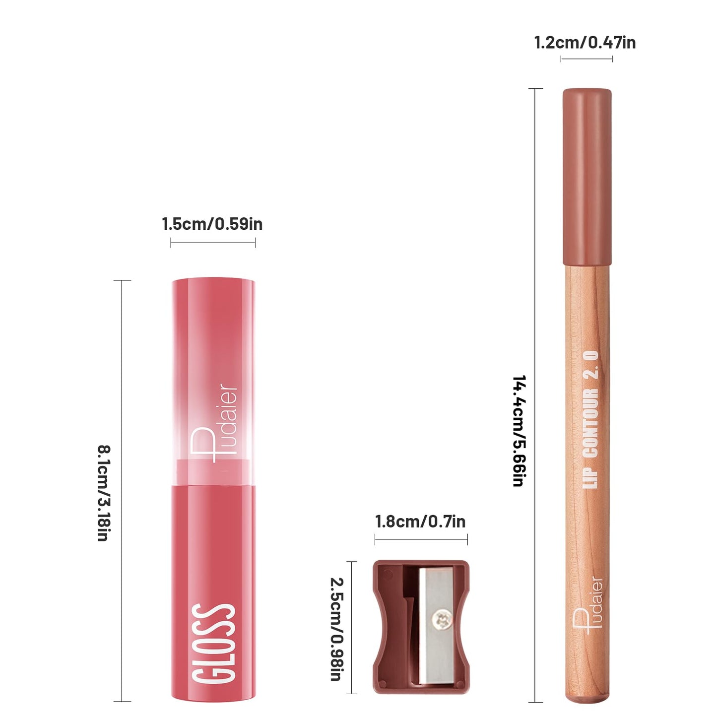 2Pcs Lipstick and Lip Liner Combo, Lip Liner and Lip Gloss Kit for Women, Matte Lip Pencil and Smooth Hydrating Lipstick with Sharpener, Non-Stick Lip Makeup Set