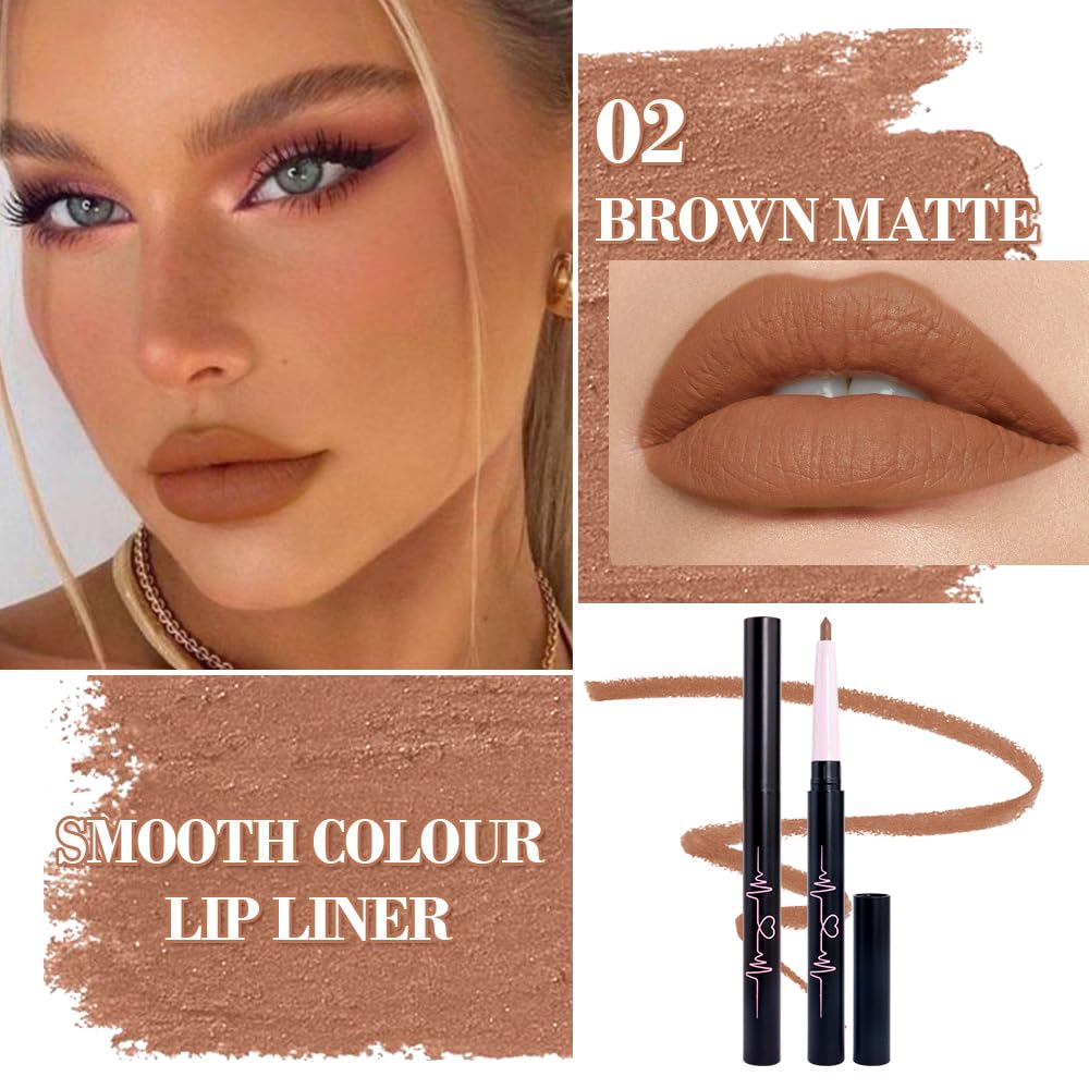 1PCS Retractable Lip Liner Pencils, Brown Matte, High Pigmented Natural Lip Makeup Pencils, Non-transfer, Waterproof, Long-lasting Quick-Drying Lipstick Pencil , Not Easy to Fade Lip Gloss Pen. 02