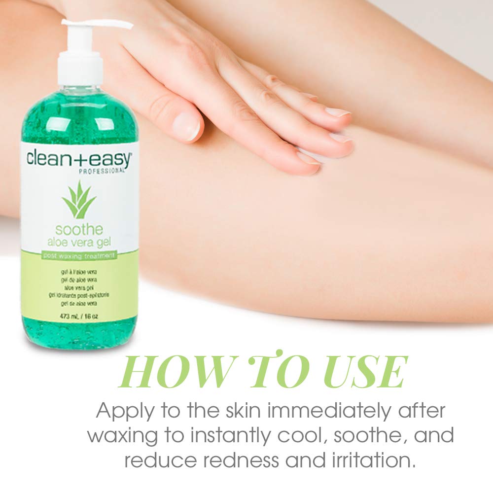 Clean + Easy Aloe Vera Gel for After Wax Care, Soothes Irritated Skin, Non-Greasy Post Waxing Treatment, Removes Excess Wax Residue, 16 oz