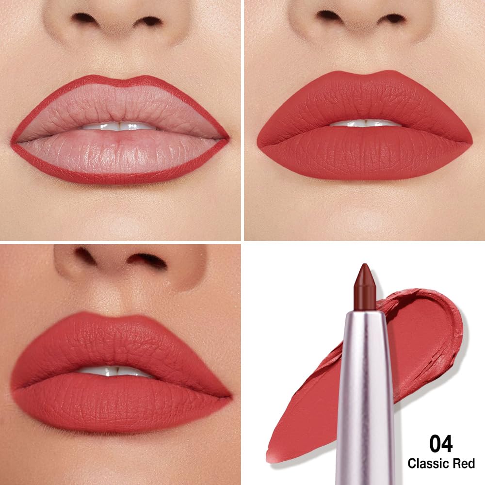 HHLTOH Matte Red Retractable Lipliner Pencil, Highly-Pigmented lip pencil, Long Lasting Waterproof Makeup Crayon for Lip Liner and Eye Liner, Smooth and Creamy, Rich Colors, Smooth Application, 04#
