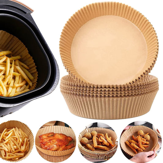 "Air Fryer Disposable Paper Liners – Non-Stick, Oil-Proof Baking Sheets for Airfryer, Steamer, Oven, and BBQ – Round Parchment Trays for Easy Cleanup"