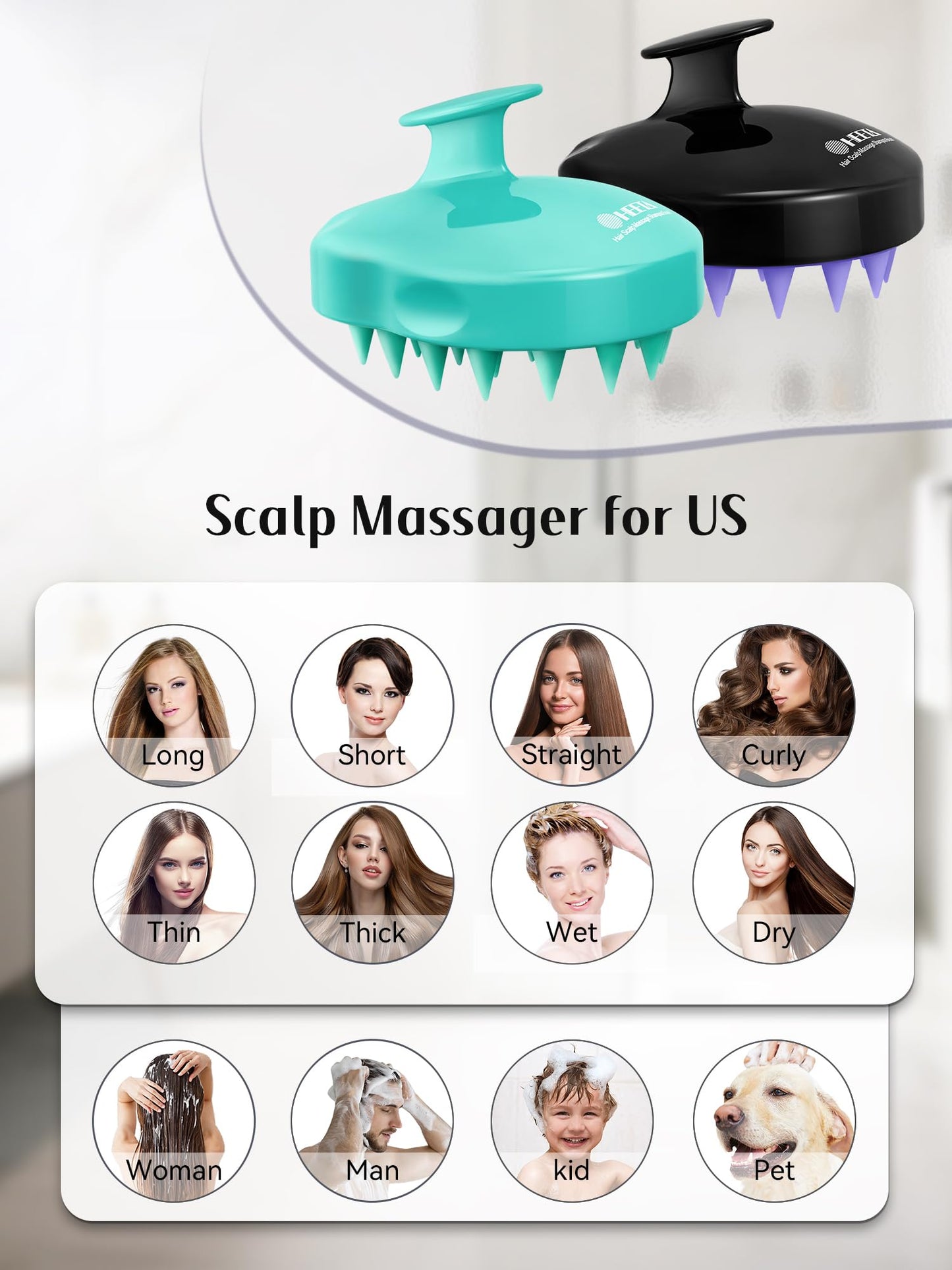 HEETA Hair Scalp Massager Shampoo Brush 2 Pack, Soft Silicone Bristles to Remove Dandruff, Waterproof Hair Scrubber for Both Wet Dry Hair, Suitable for Men & Women (Green & Black)