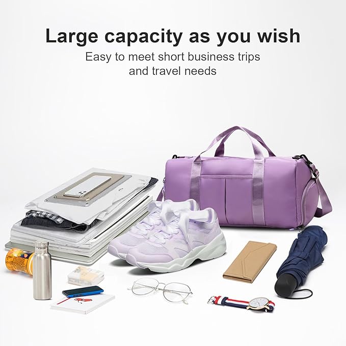 ZGWJ Sports Gym Bag with Wet Pocket & Shoes Compartment, Waterproof Shoulder Weekender Bag for Women and Men Swim Sports Travel Gym Bag Lightweight and easy Carry on Purple