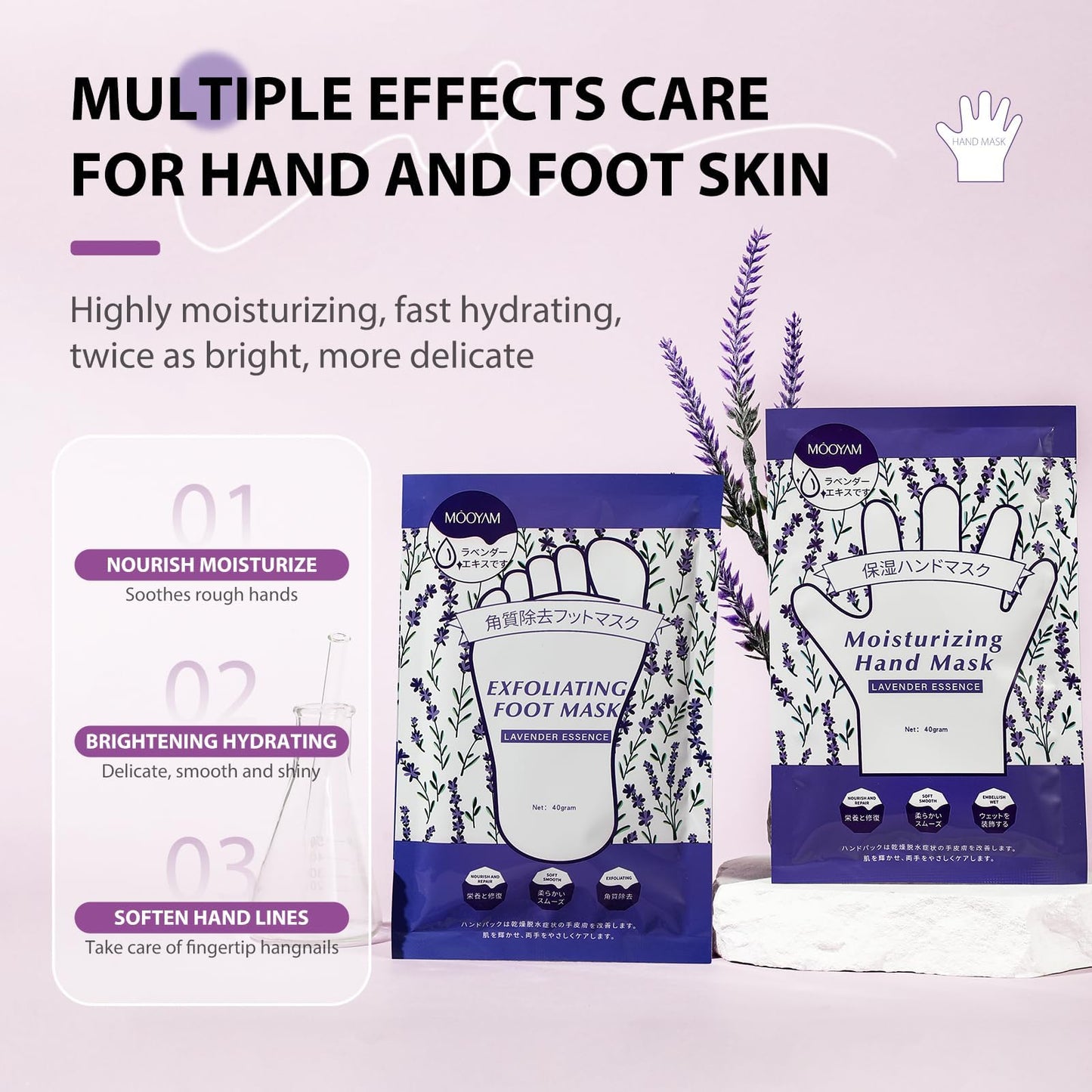 GUOYAOLIFU Hydrating Hand Foot Masks Set,Moisturizing Hand Mask for Dry Hand,Exofliating Foot Mask for Peeling Away Dead Skin Calluses,3 Pack Glove Mask&3 Pack Socks Mask for Women（Lavender）
