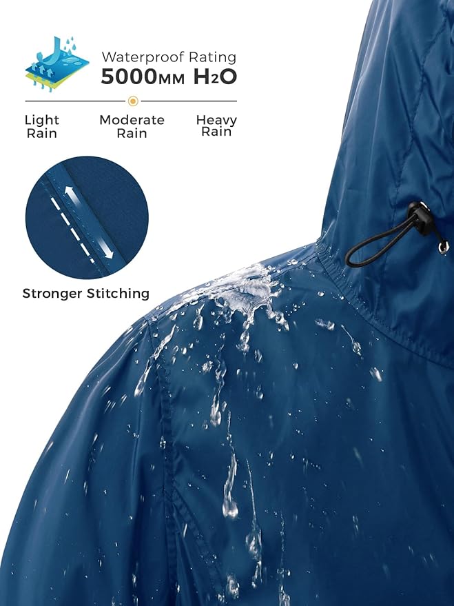SaphiRose Lightweight Rain Jacket Women Waterproof Breathable Raincoat Packable Hooded Windbreaker
