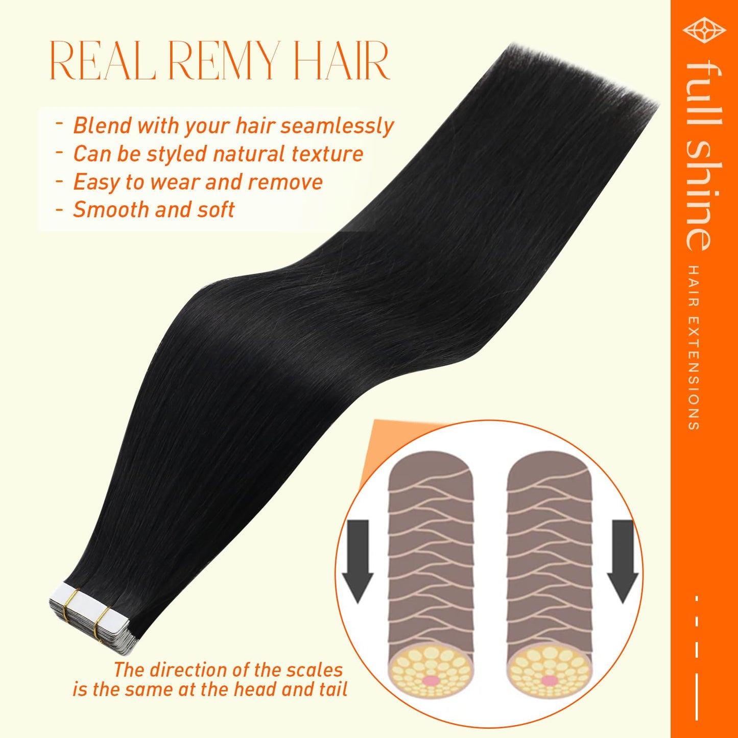 Full Shine Tape in Hair Extensions Human Hair Color 1 Jet Black Skin Weft Tape in Extensions 14 Inch invisible Tape in Hair Extensions Real Human Hair 40 Pcs Long Hair Extensions 100 Gram For Women