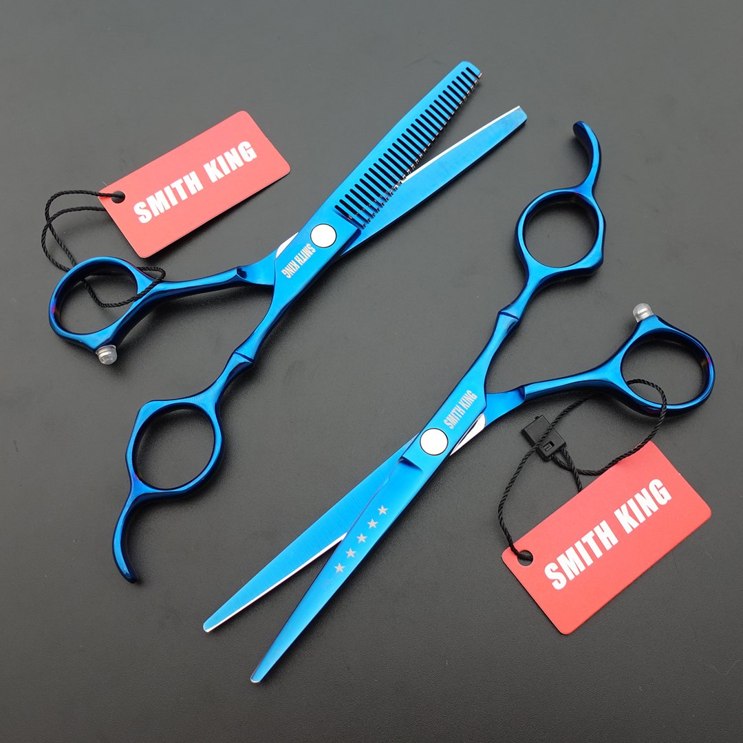 6.0 Inches Professional hair cutting thinning scissors set with razor (Blue)