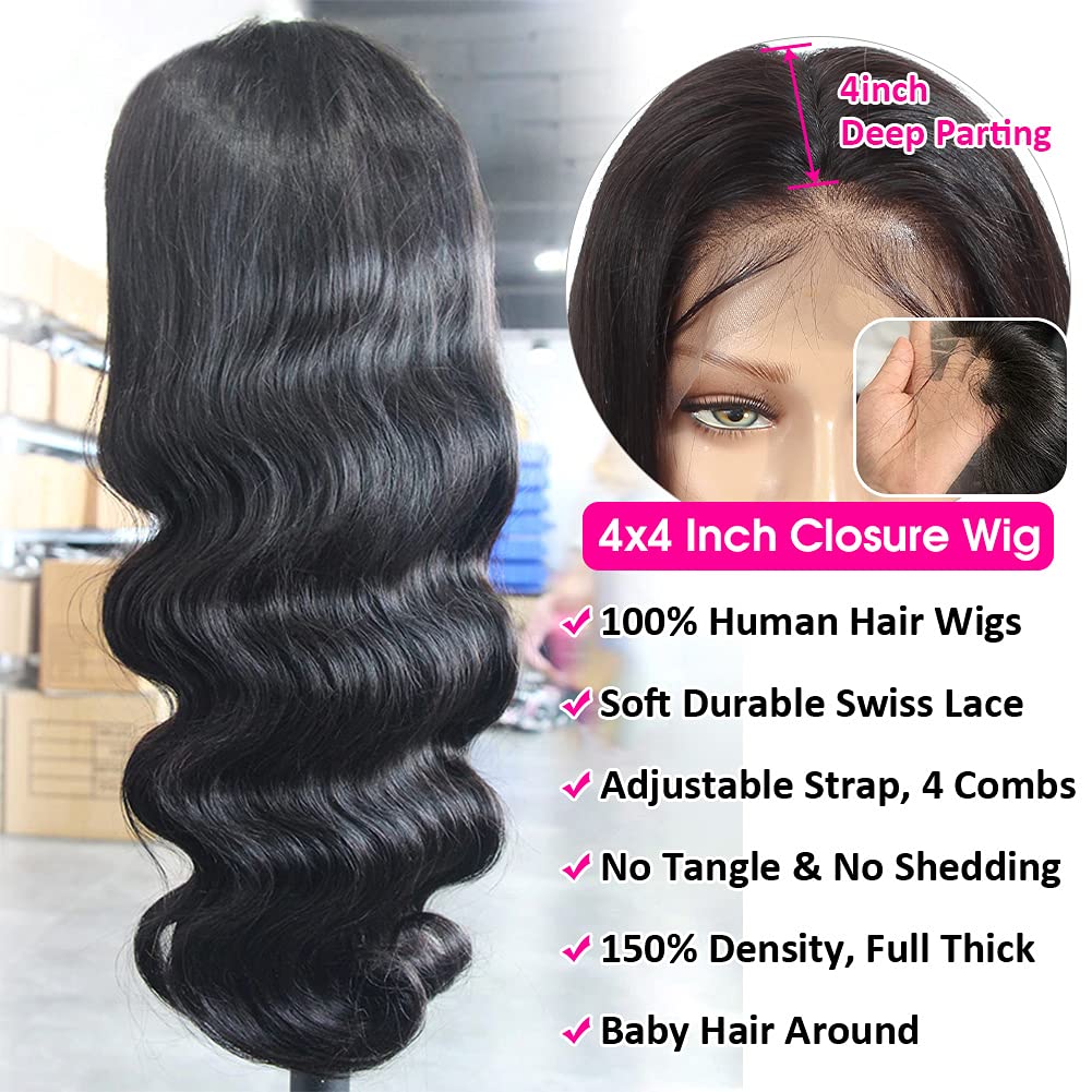 Hedy Body Wave Lace Front Wigs Human Hair Pre Plucked with Baby Hair Glueless 150% Density 4x4 Lace Closure Human Hair Wigs for Black Women Natural Color(18 Inch)