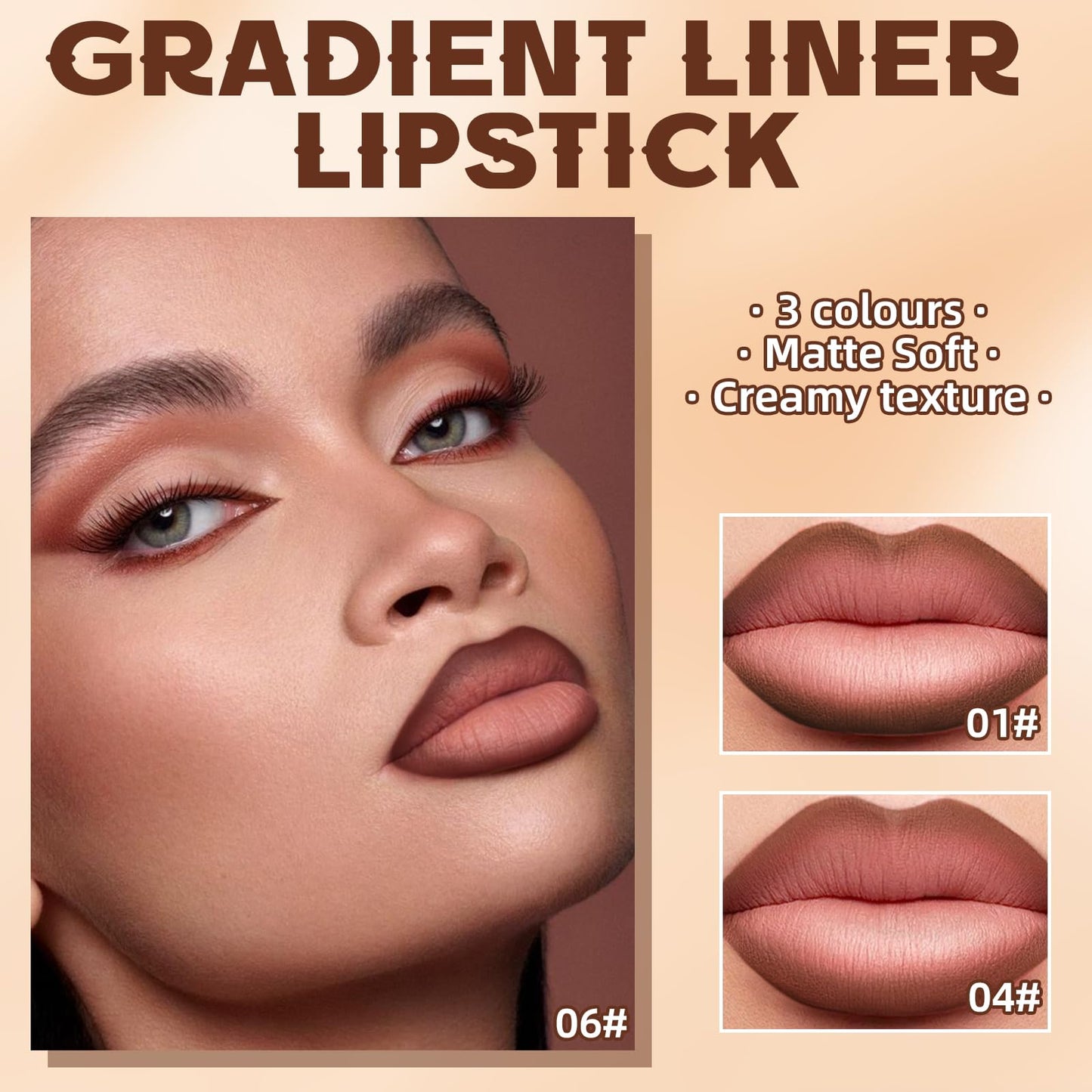 HOSAILY 3 Colors 2 in 1 Lip Liner Set, Matte Nude Dark Brown Lip Liner Plumping Smooth Creamy Lip Pencil, High Pigmented Long lasting Light and Medium Brown Lipstick Makeup, 01+04+06