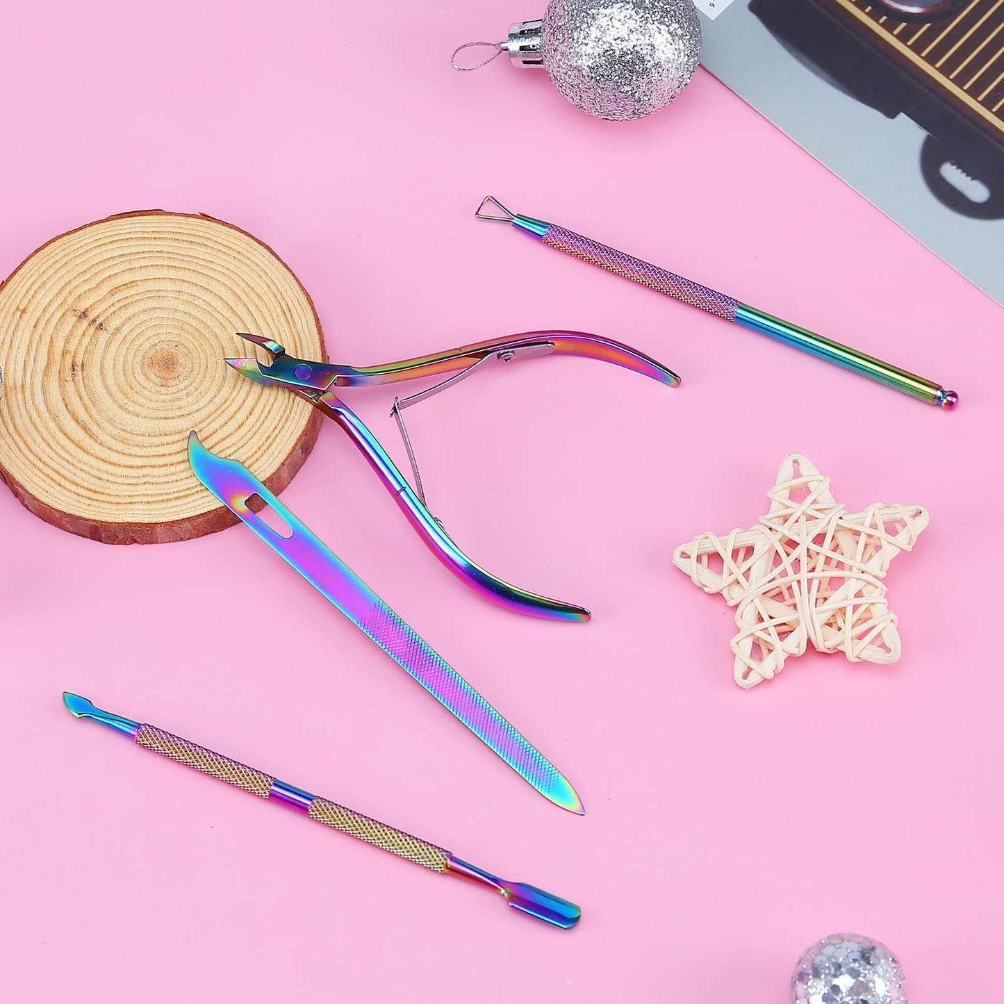 Cuticle Trimmer with Cuticle Pusher, SoHai Cuticle Remover Cutter Nipper and Triangle Cuticle Nail Pusher Peeler Scraper, Durable Dead Skin Clipper Manicure Pedicure Tools (Colorful)