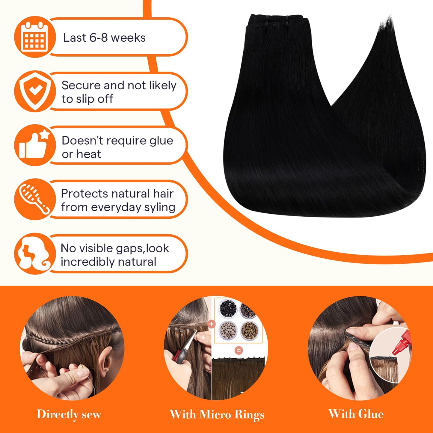 Full Shine Black Hair Extensions Real Human Hair Sew In Bundles 20 Inch Weft Hair Extensions Human Hair Black Straight Human Hair Bundles Double Weft Real Human Hair Extensions For Black Women 105G