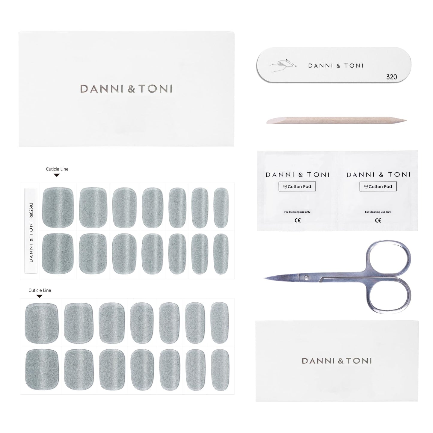 DANNI & TONI Semi Cured Gel Nail Strips Grayish Purple (Lakeside Shimmer) Magnetic Cat Eye Gel Nail Wraps 28 Stickers