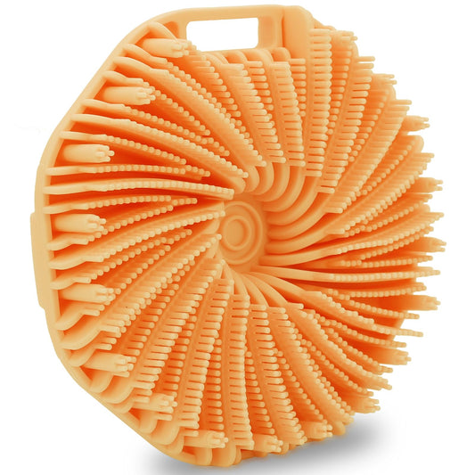 WETANG Silicone Body Scrubber，Exfoliating Body Scrubbers for use in Shower,Silicone Body Brush for Showering and Anti-Slippery Handles for All Skin Types(Orange)