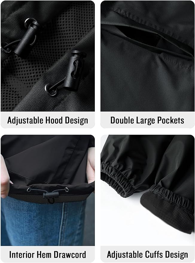 SaphiRose Lightweight Rain Jacket Women Waterproof Breathable Raincoat Packable Hooded Windbreaker