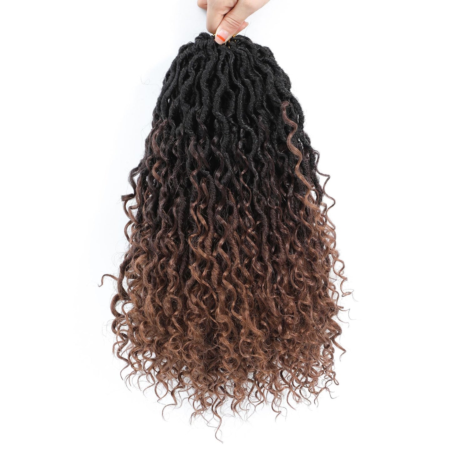 Col Bling Goddess Locs Crochet Hair 14 Inch 8 Packs Ombre Faux Locs Crochet Hair for Women Pre Looped Crochet Boho Goddess Faux Locs Crotchet Hair with Curly Ends #1B/4/30